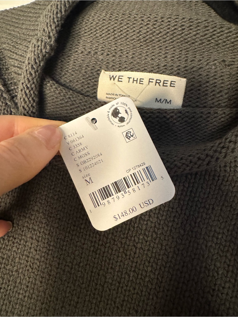 NWT Free People Torres Turtleneck Sweatshirt in Army - Picture 10 of 11